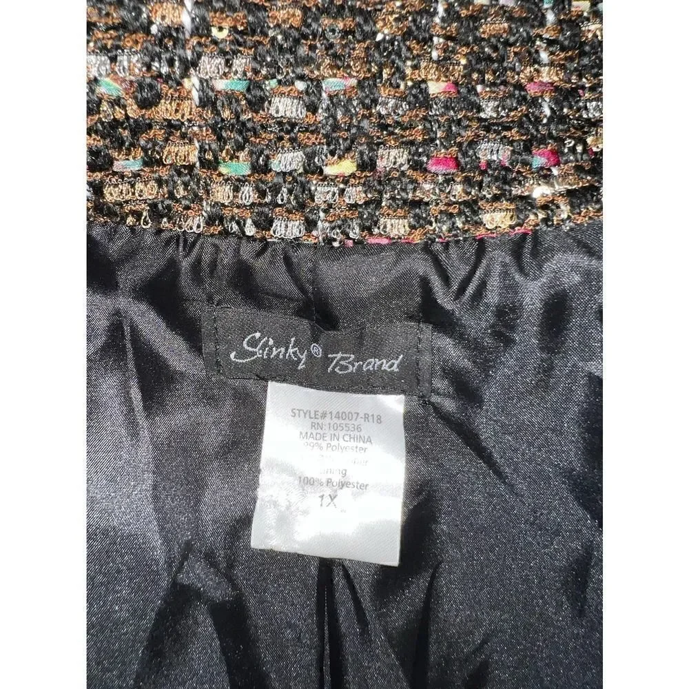 Slinky Brand jacket button up multi colored tweed long sleeve size 1X